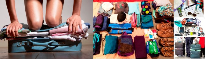 Teenage girl (16-18) kneeling on full suitcase, close-up
